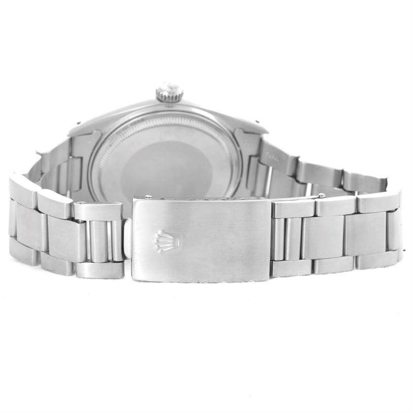 This image shows the back case and bracelet clasp of the Rolex Vintage Collection 1603 Men's Stainless Steel Silver Dial 1603 Men's Stainless Steel Silver Dial watch from a rear angle.