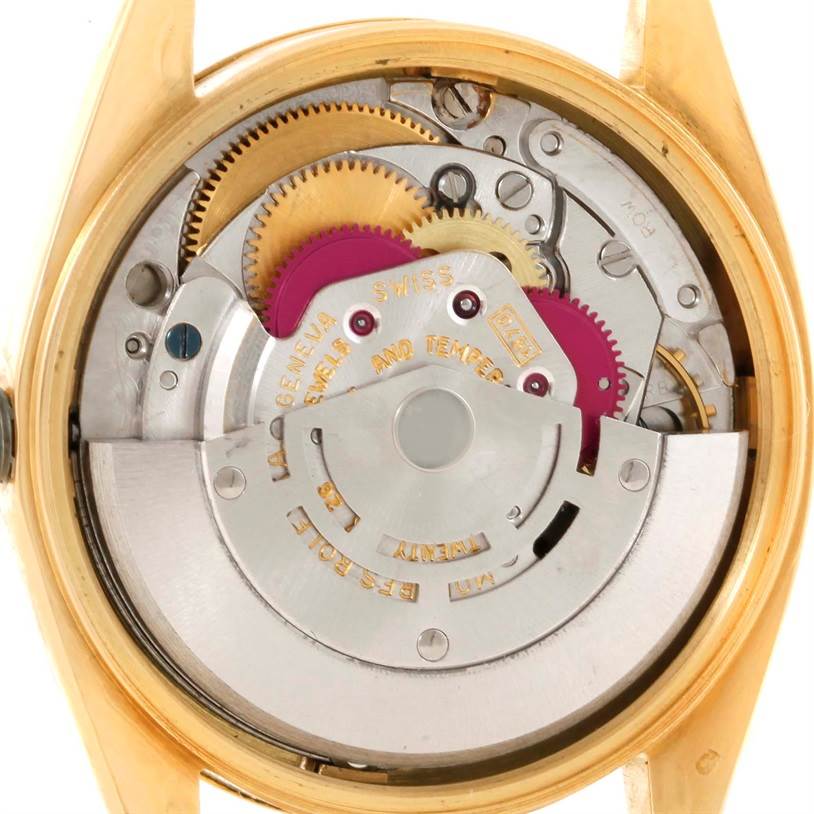 This is an interior view showing the mechanical movement of the Vintage Collection model by Rolex.