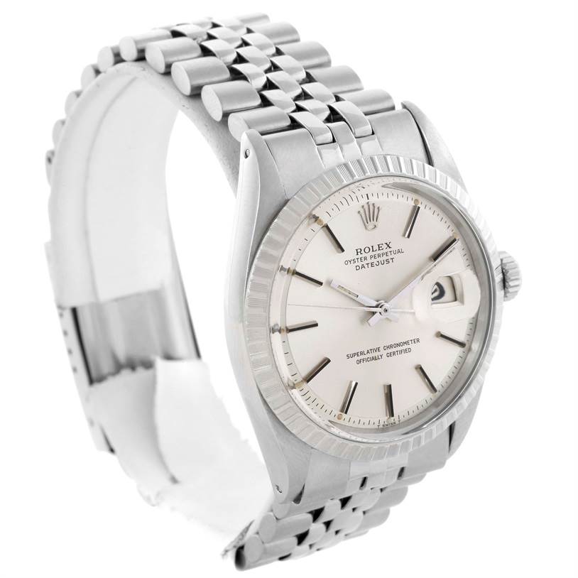 This image shows a Rolex Vintage Collection 1603 Men's Stainless Steel Silver Dial 1603 Men's Stainless Steel Silver Dial watch, angled to display the face, bezel, and bracelet clearly.