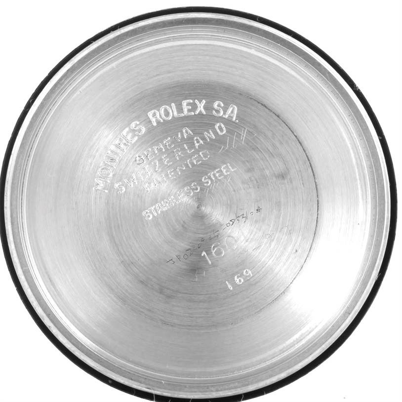 The image shows the inner case back of a Rolex Vintage Collection 1603 Men's Stainless Steel Silver Dial 1603 Men's Stainless Steel Silver Dial watch.