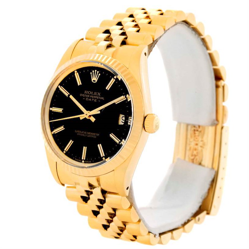 Rolex Date Mens 14k Yellow Gold Black Dial Vintage Watch 15037 SwissWatchExpo