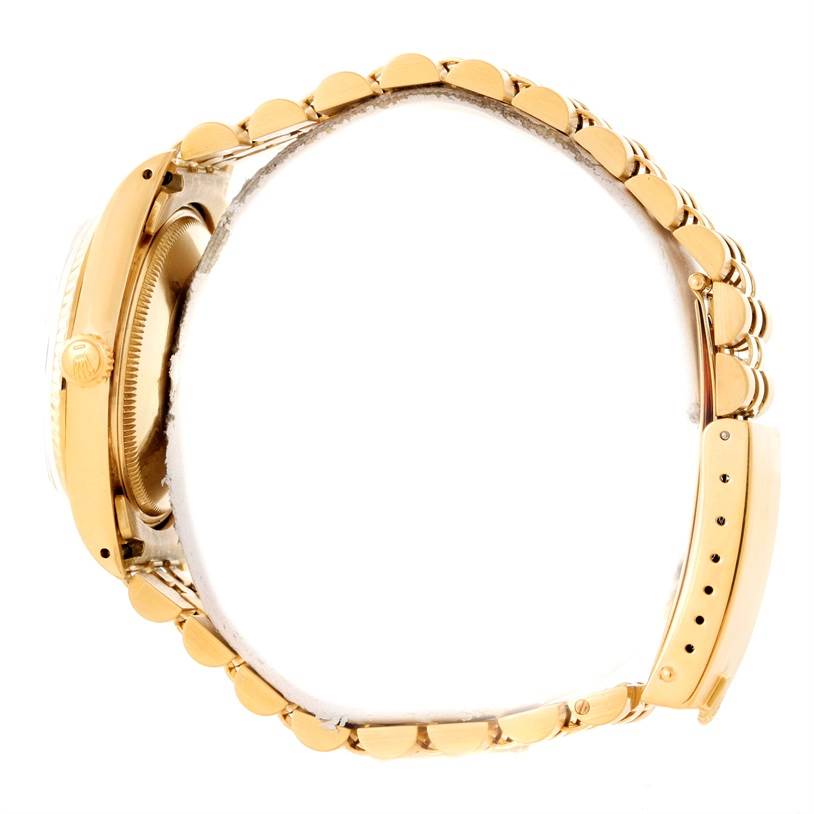 The image shows a side view of the Rolex Vintage Collection 15037 Men's Yellow Gold Black Dial 15037 Men's Yellow Gold Black Dial model, highlighting the gold case and bracelet.