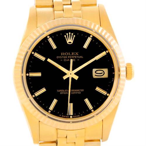 Photo of Rolex Date Mens 14k Yellow Gold Black Dial Vintage Watch 15037
