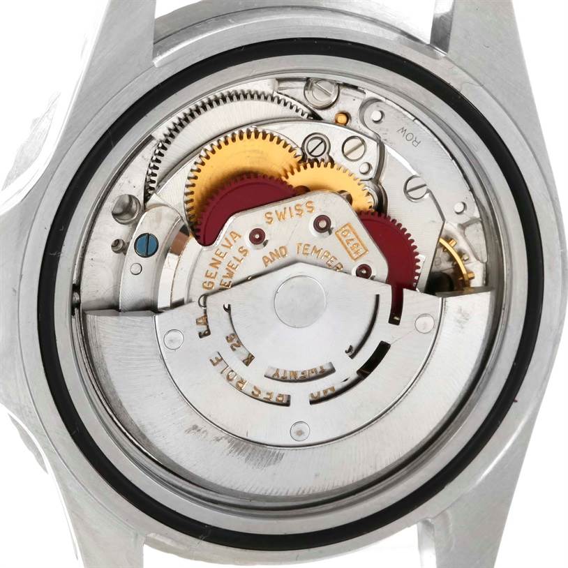 The image shows the internal mechanism and gears of a Rolex Vintage Collection 16750 Men's Stainless Steel Black Dial 16750 Men's Stainless Steel Black Dial watch viewed from the back.