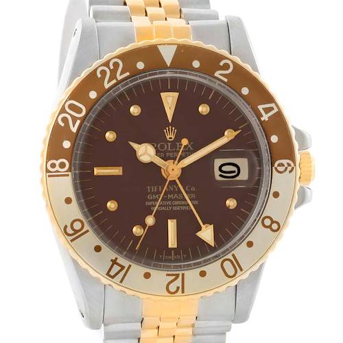 Photo of Rolex GMT Master Rootbeer Tiffany Yellow Gold Steel Vintage Watch 1675