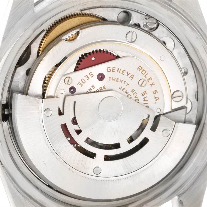The image shows the intricate internal mechanism of the Vintage Collection model by Rolex from a close-up angle.