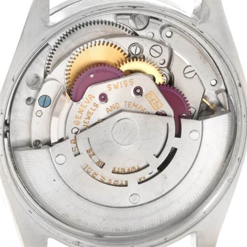 This image shows the internal mechanical components of a Rolex Vintage Collection 1007 Men's Stainless Steel Silver Dial 1007 Men's Stainless Steel Silver Dial model, viewed from the back.