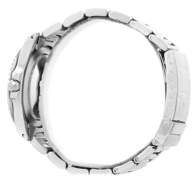 Side view of a Rolex Vintage Collection 16750 Men's Stainless Steel Black Dial 16750 Men's Stainless Steel Black Dial watch showing its metal bracelet and case.