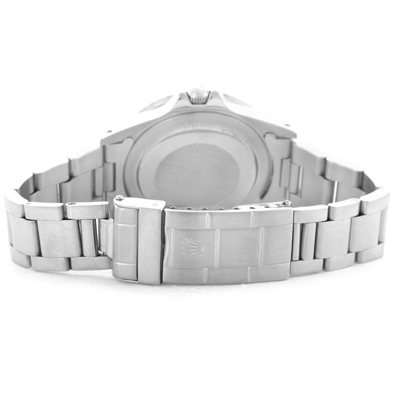 The image shows the back view of the Rolex Vintage Collection 16750 Men's Stainless Steel Black Dial 16750 Men's Stainless Steel Black Dial watch, focusing on the case back and metal bracelet.