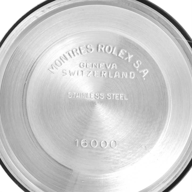 This image shows the back case of a Vintage Collection Rolex watch, displaying engravings and model number 16000.