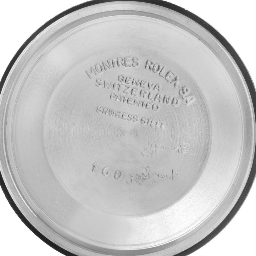 The image shows the inside of the case back of the Vintage Collection model by Rolex.