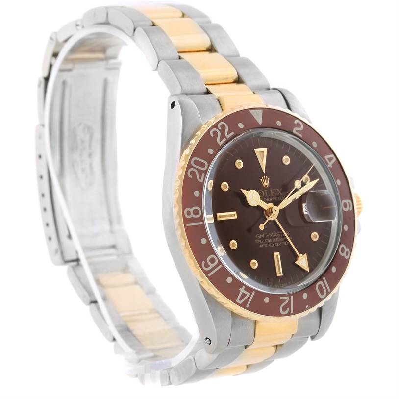 The Rolex Vintage Collection 1675 Men's Stainless Steel Brown Dial 1675 Men's Stainless Steel Brown Dial model is shown at a slight angle, highlighting the face, bezel, and part of the two-tone bracelet.