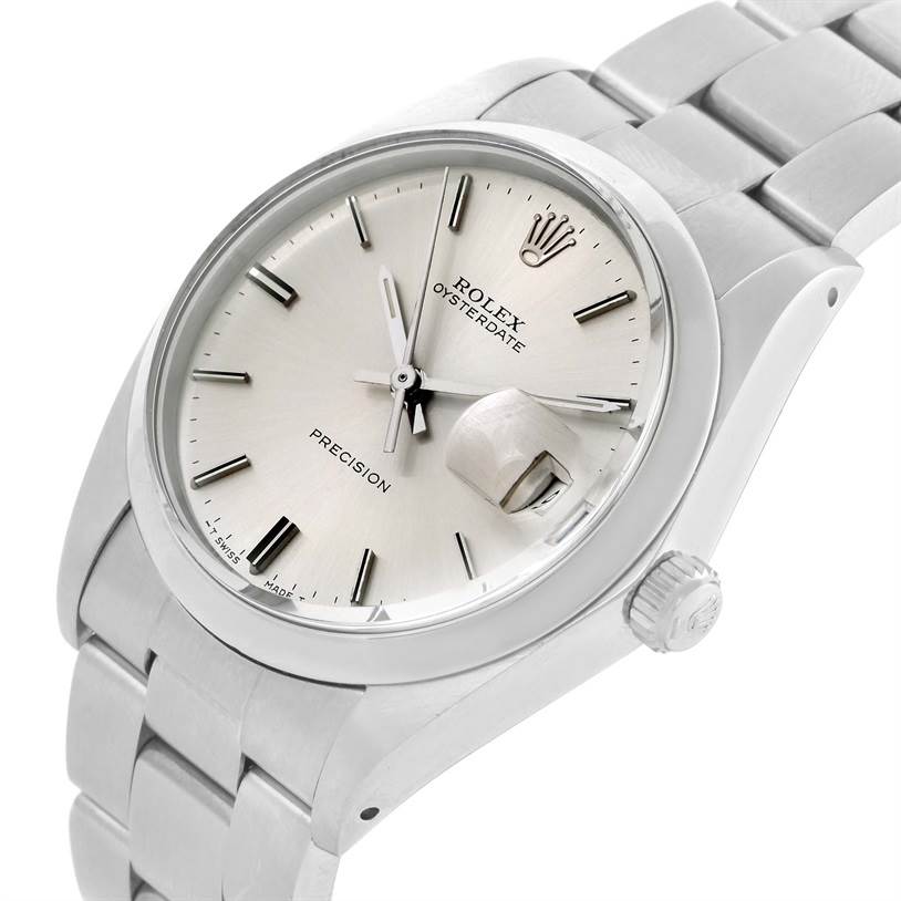 The image shows a Rolex Vintage Collection 6694 Men's Stainless Steel Black Dial 6694 Men's Stainless Steel Black Dial Oysterdate model at an angled close-up, highlighting the dial, bezel, crown, and bracelet.