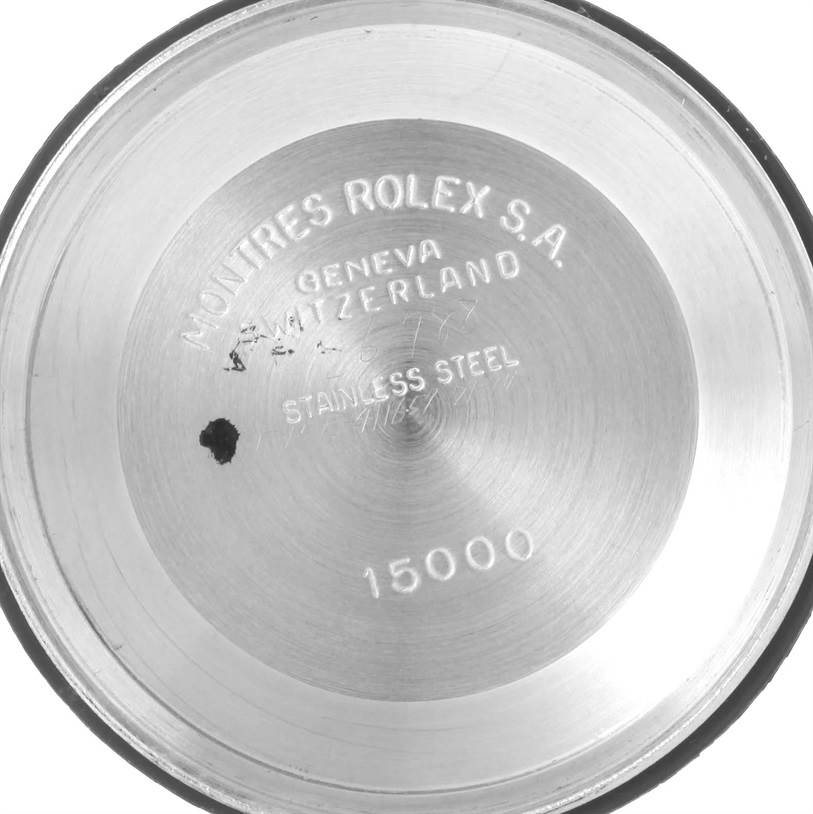 This image shows the interior of the case back of the Rolex Vintage Collection 15010 Men's Stainless Steel Silver Dial 15010 Men's Stainless Steel Silver Dial watch.