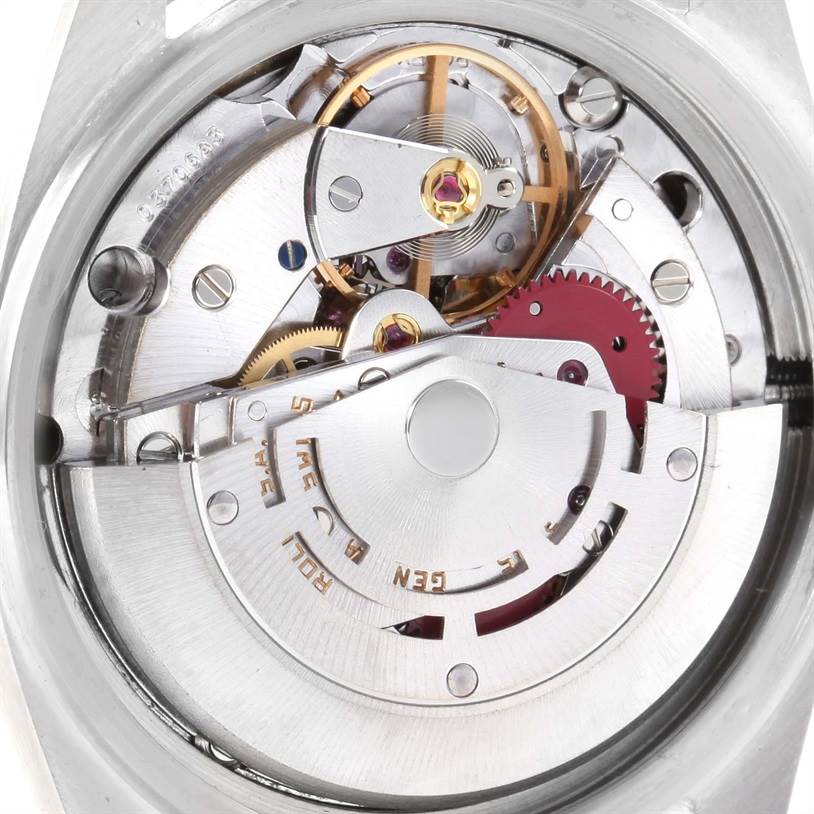 This image shows an internal view of the mechanical movement of a Rolex Vintage Collection 16014 Men's Stainless Steel Silver Dial 16014 Men's Stainless Steel Silver Dial watch.