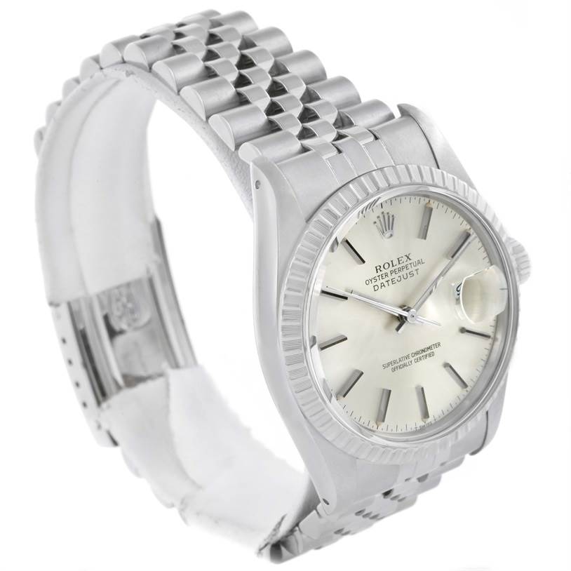 The image shows a Rolex Vintage Collection 16030 Men's Stainless Steel Silver Dial 16030 Men's Stainless Steel Silver Dial model at an oblique angle, highlighting the watch face, bracelet, and crown.