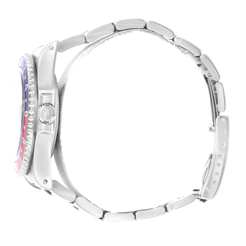 The image shows a side view of a Rolex Vintage Collection 16760 Men's Stainless Steel Black Dial 16760 Men's Stainless Steel Black Dial model, highlighting the case, bezel, crown, and bracelet.