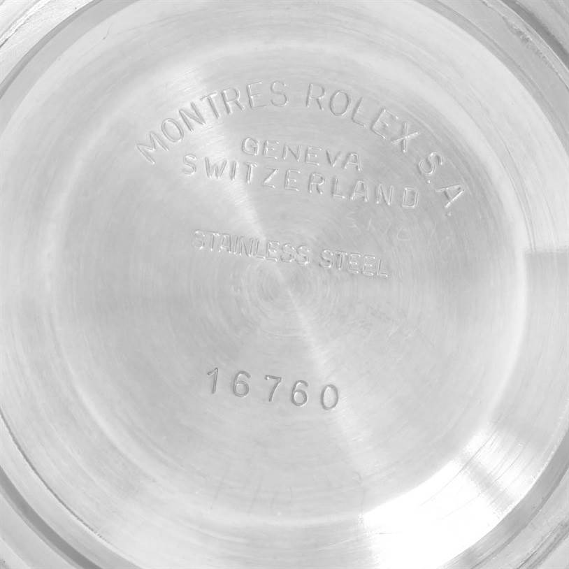This image shows the back casing of a Rolex Vintage Collection 16760 Men's Stainless Steel Black Dial 16760 Men's Stainless Steel Black Dial watch, highlighting the model number 16760.