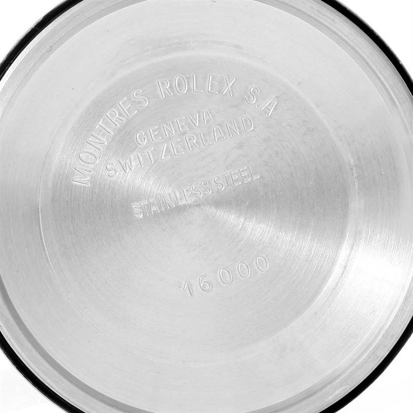 This is the interior of the case back of a Vintage Collection Rolex watch, showing model and branding details.