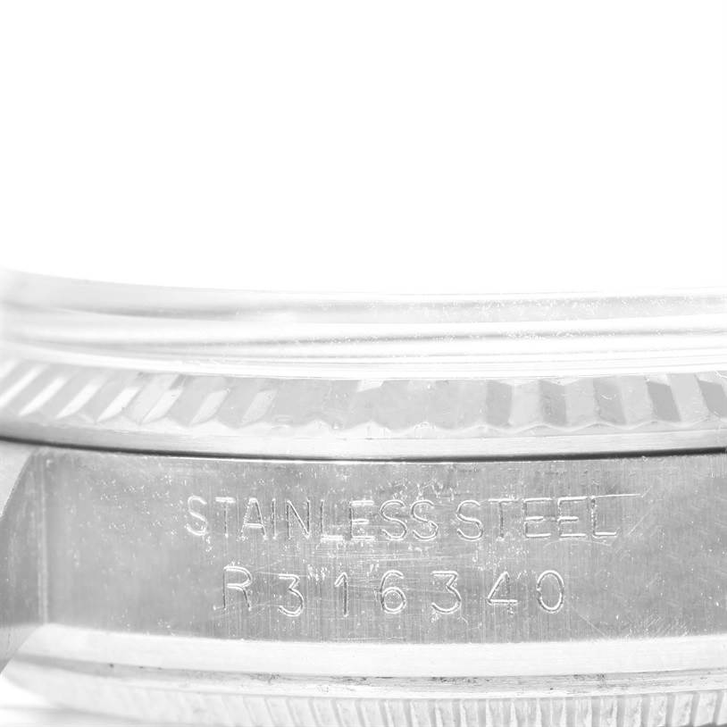 The image shows a close-up angle of the stainless steel case side of the Rolex Vintage Collection 16014 Men's Stainless Steel White Dial 16014 Men's Stainless Steel White Dial watch, displaying the model number.