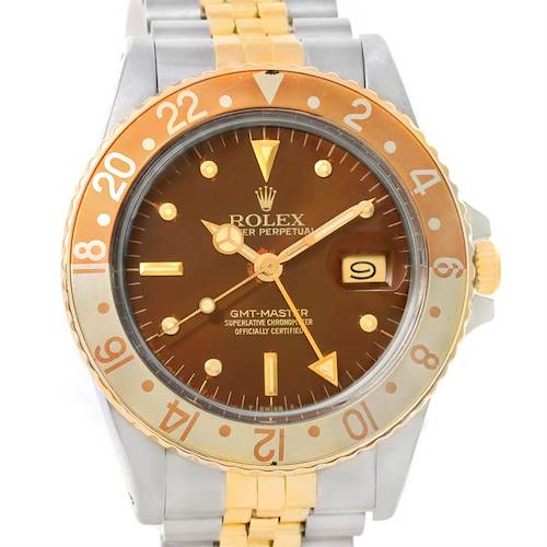 Photo of Rolex GMT Master Rootbeer Gold Steel Nipple Dial Vintage Watch 16753