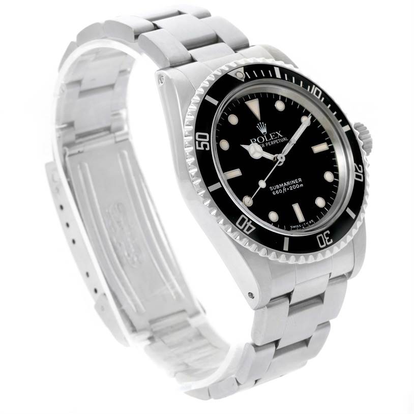 The Rolex Vintage Collection 5513 Men's Black Dial 5513 Men's Black Dial watch is shown at a side angle, highlighting the face, bezel, and metallic bracelet.