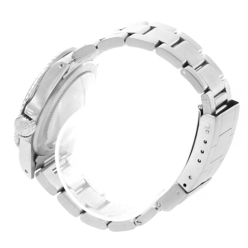 The image shows a side and partially angled view of the watch's clasp, bracelet, crown, and case back of the Rolex Vintage Collection 5513 Men's Black Dial 5513 Men's Black Dial model.