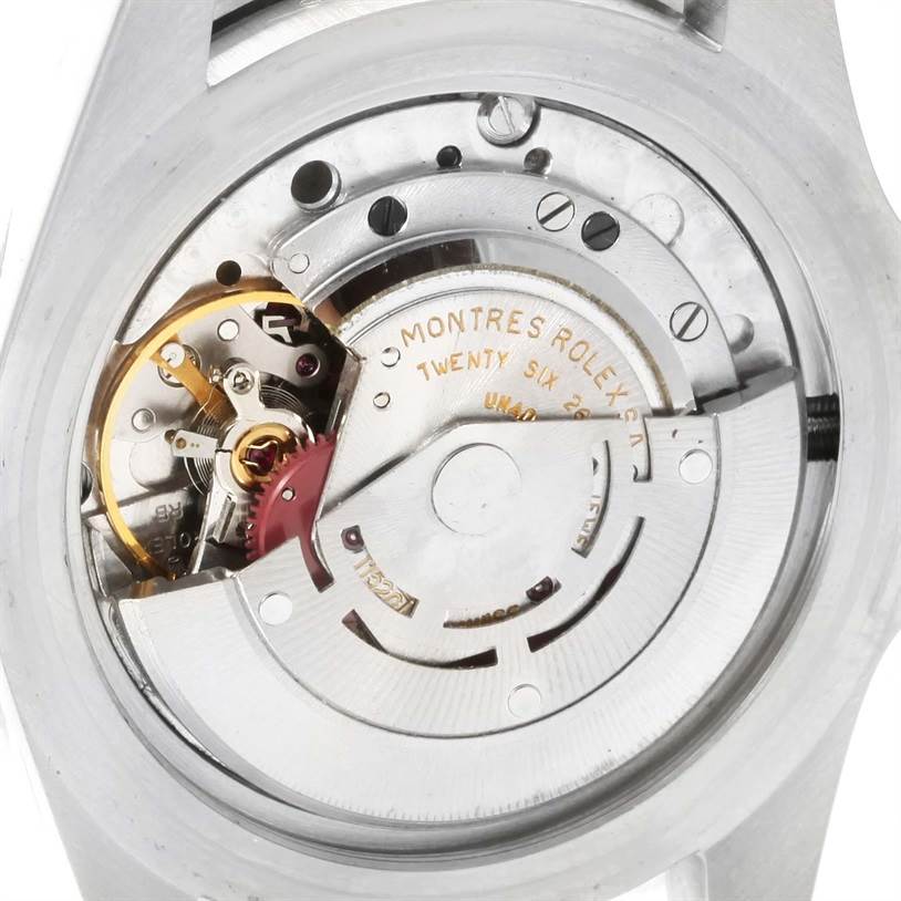 This image shows the inner mechanical movement of the Rolex Vintage Collection 5513 Men's Black Dial 5513 Men's Black Dial watch from a close-up, rear angle.