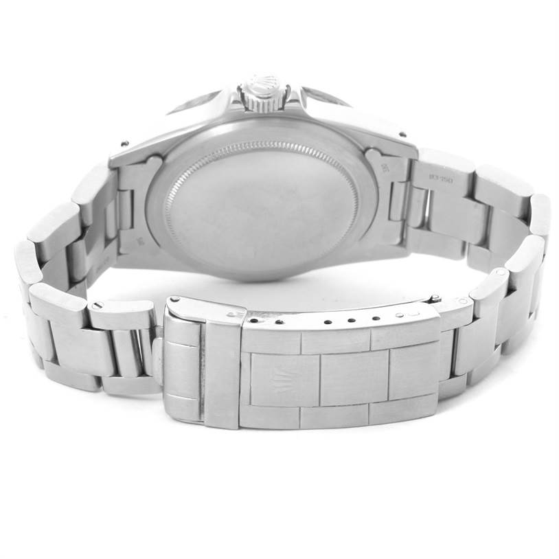 This image shows the backside and metal bracelet of a Rolex Vintage Collection 5513 Men's Black Dial 5513 Men's Black Dial watch, highlighting the clasp and case back.