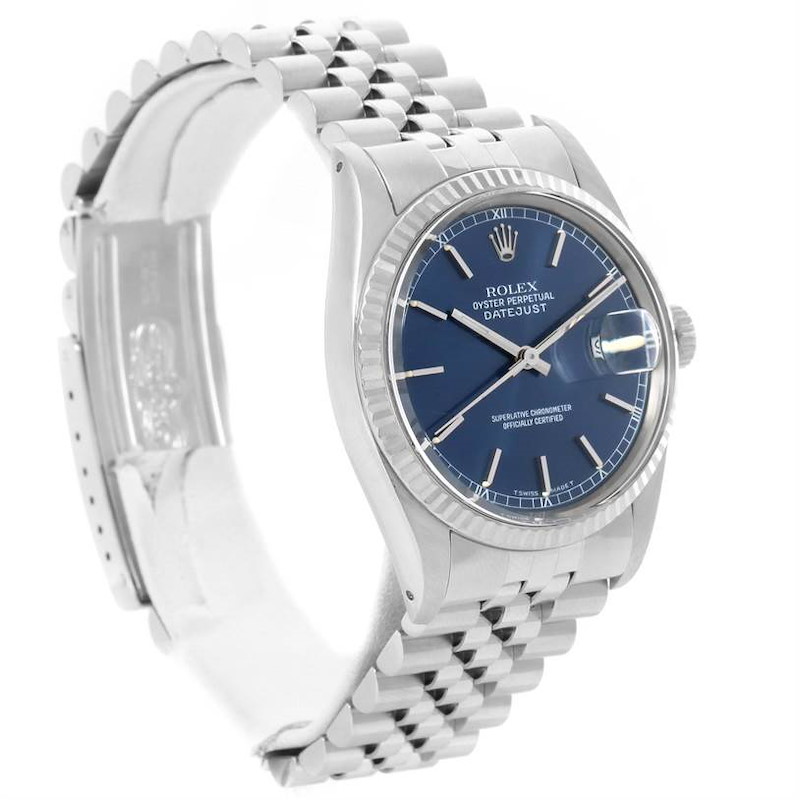 Rolex Datejust Vintage Steel 18K White Gold Blue Dial Watch 16014 SwissWatchExpo
