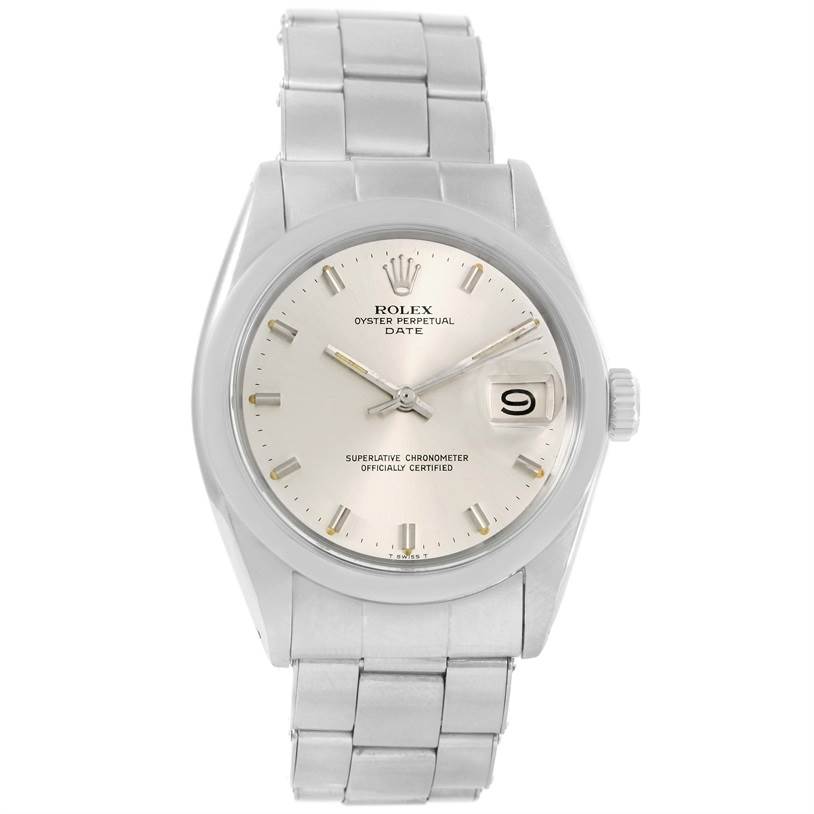 The Rolex Vintage Collection 1500 Men's Stainless Steel Silver Dial 1500 Men's Stainless Steel Silver Dial watch is shown from a front view, displaying its face, dial, hands, date window, and bracelet.