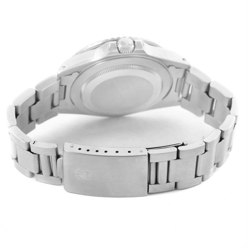 The image shows the back and clasp of a Rolex Vintage Collection 16760 Stainless Steel Black Dial 16760 Stainless Steel Black Dial watch, highlighting the bracelet and case back.