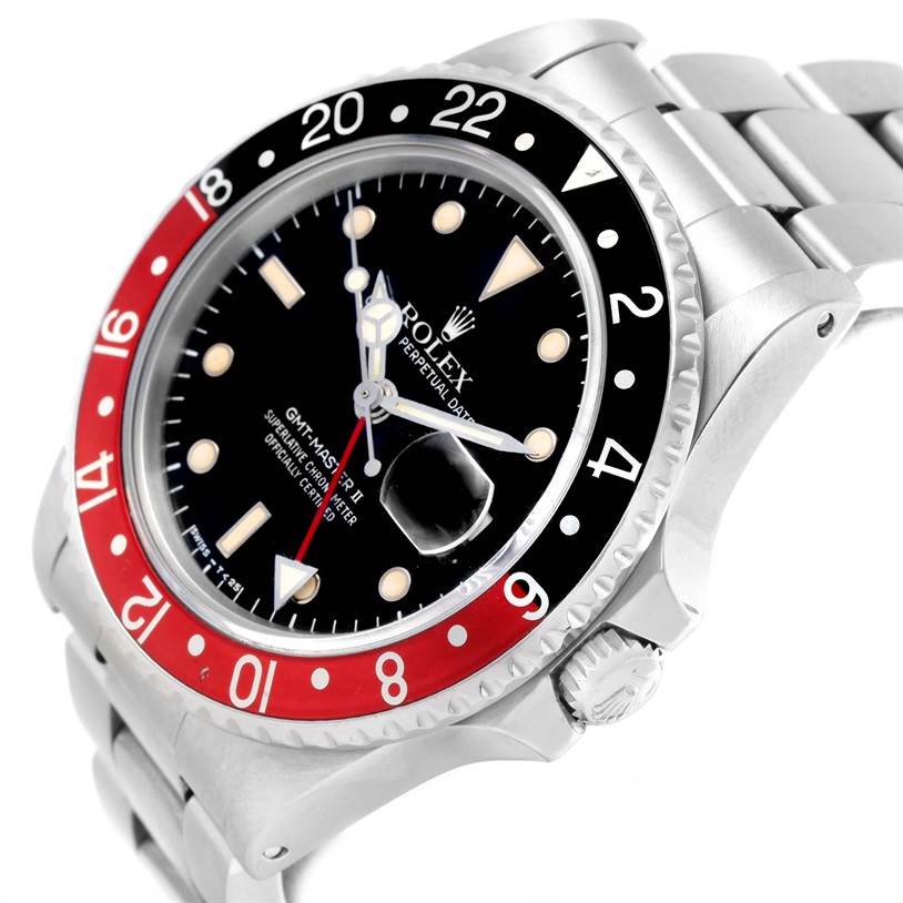 The image shows a side-angle view of the Rolex Vintage Collection 16760 Stainless Steel Black Dial 16760 Stainless Steel Black Dial GMT-Master II, highlighting the bezel, dial, and part of the bracelet.