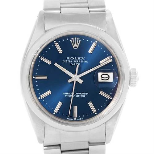 Photo of Rolex Date Vintage Mens Stainless Steel Blue Dial Watch 1500