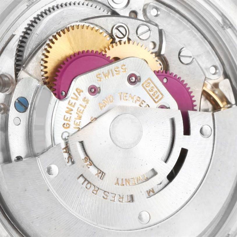 This image shows a close-up view of the inner mechanical movement of a Vintage Collection Rolex watch.