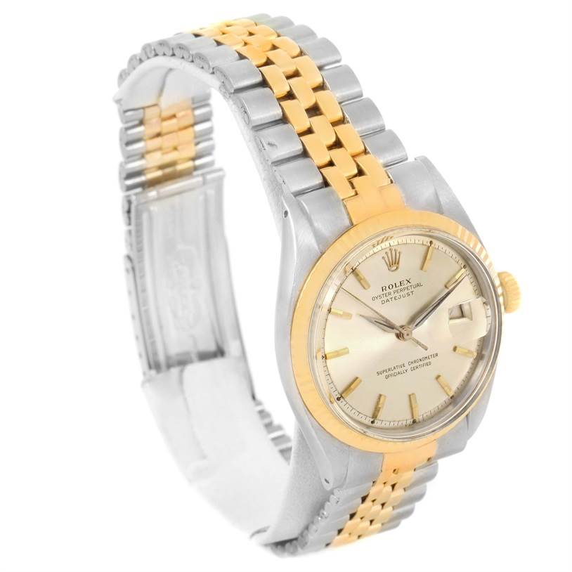 This Vintage Collection model by Rolex is shown from a three-quarter angle, displaying the face, bezel, crown, and two-tone bracelet.