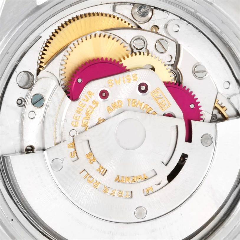 This image shows the intricate inner mechanism of the Rolex Vintage Collection 1601 Men's Stainless Steel Blue Dial 1601 Men's Stainless Steel Blue Dial watch model.