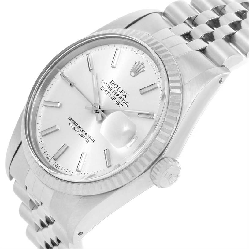 The Rolex Vintage Collection 16014 Men's Stainless Steel Silver Dial 16014 Men's Stainless Steel Silver Dial model is shown angled from the right, displaying the face and part of the bracelet.