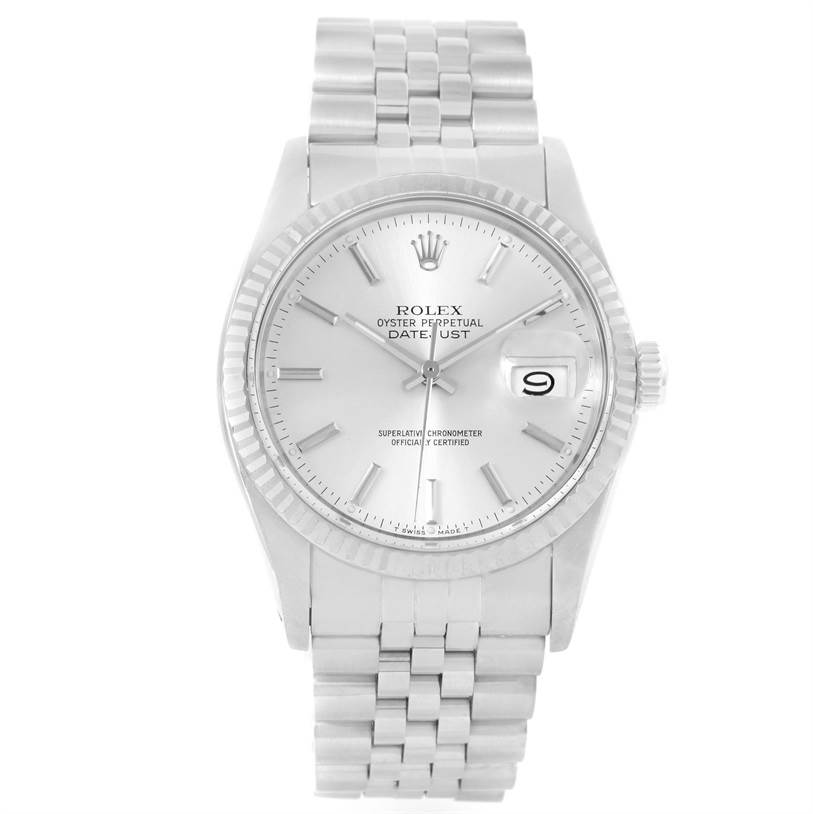 The Rolex Vintage Collection 16014 Men's Stainless Steel Silver Dial 16014 Men's Stainless Steel Silver Dial watch is shown from a top view, displaying its face, bezel, crown, and bracelet.