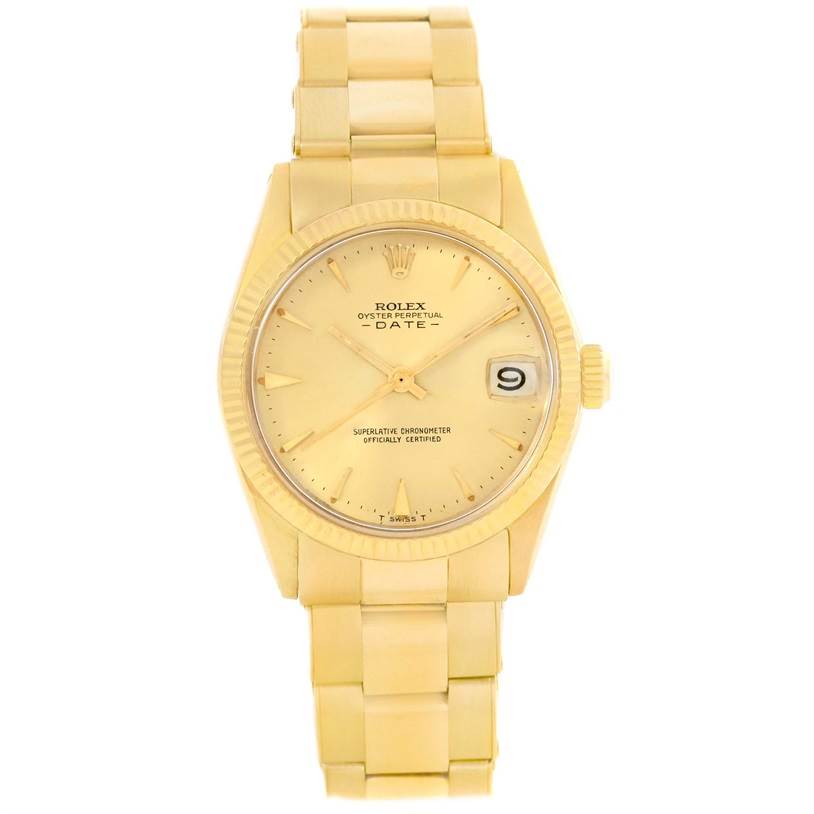 The image shows a front view of a Vintage Collection Rolex Oyster Perpetual Date watch.