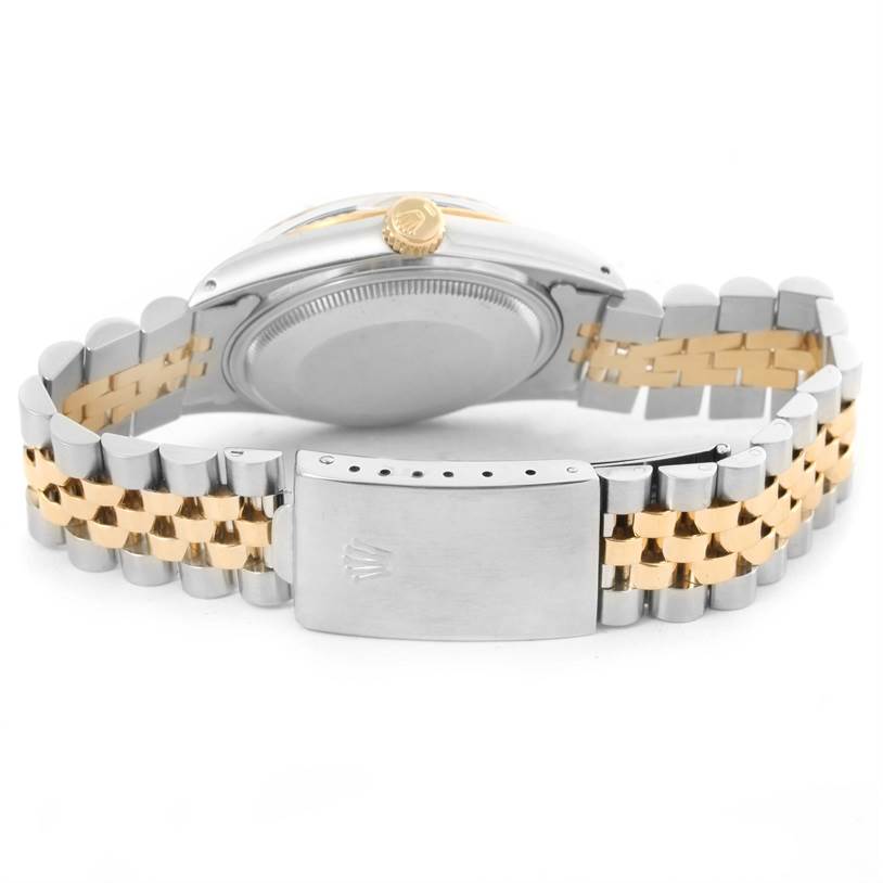 The image shows the back view of the Rolex Vintage Collection 16013 Men's Stainless Steel White Dial 16013 Men's Stainless Steel White Dial watch, highlighting the clasp, case back, and two-tone bracelet.