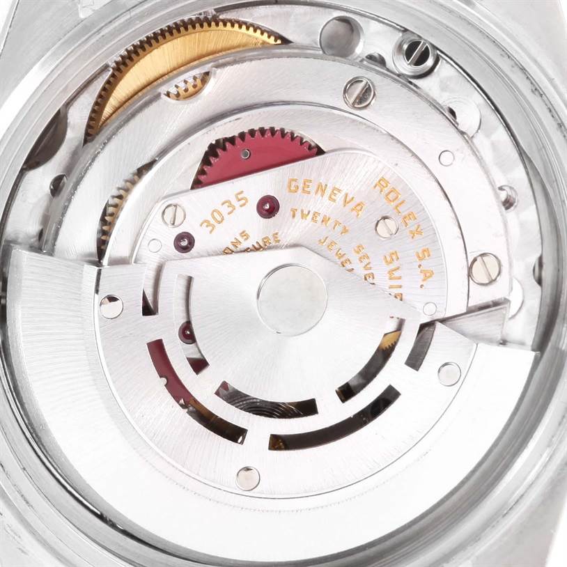 This image shows the intricate internal mechanism of a Rolex Vintage Collection 16013 Men's Stainless Steel White Dial 16013 Men's Stainless Steel White Dial model watch from a close-up angle.