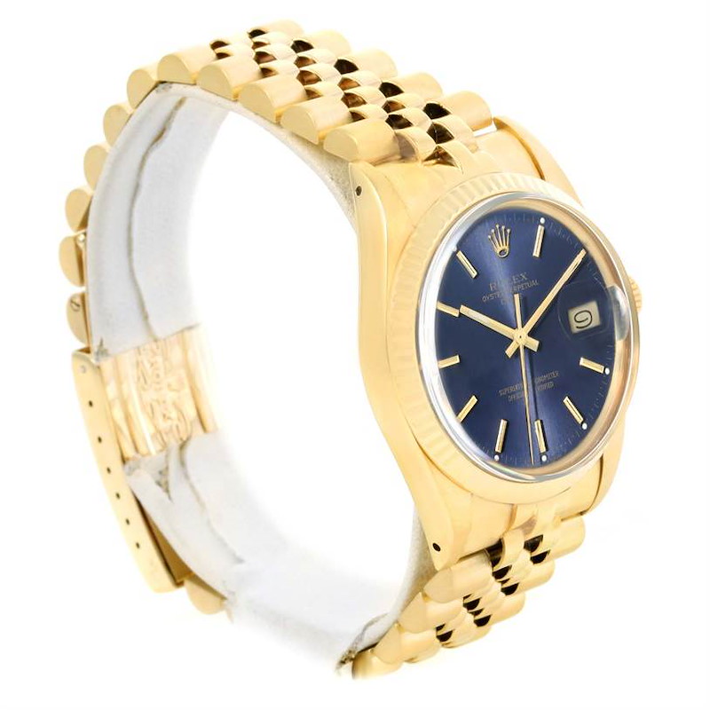 Rolex Date Mens 14k Yellow Gold Blue Dial Vintage Watch 15037 SwissWatchExpo
