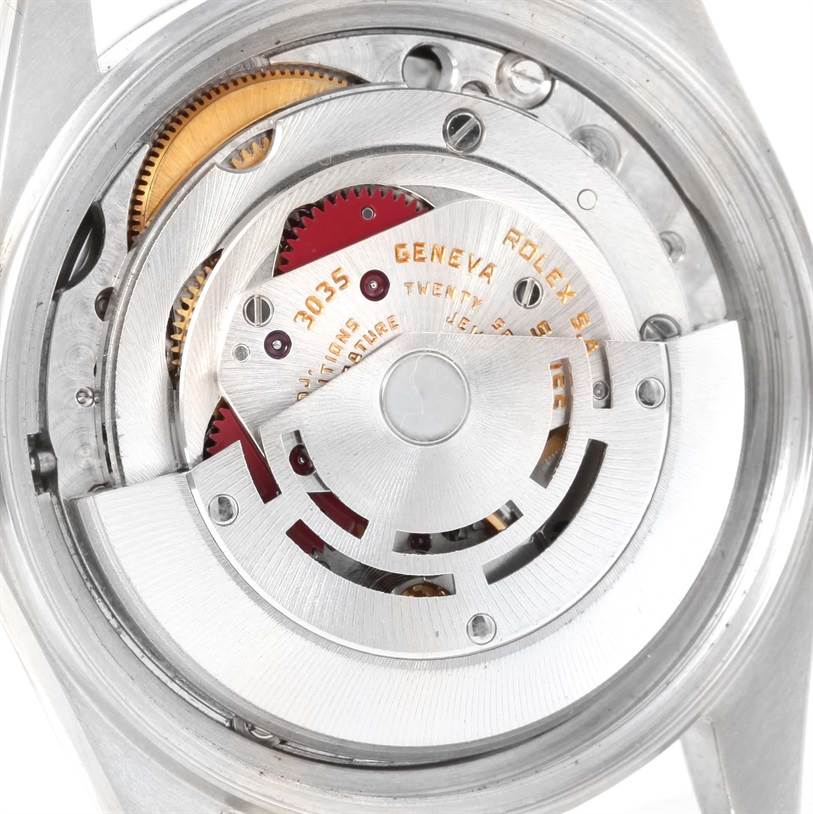 This image shows the internal mechanical movement of the Rolex Vintage Collection 16014 Men's Stainless Steel Black Dial 16014 Men's Stainless Steel Black Dial watch from a close-up angle.