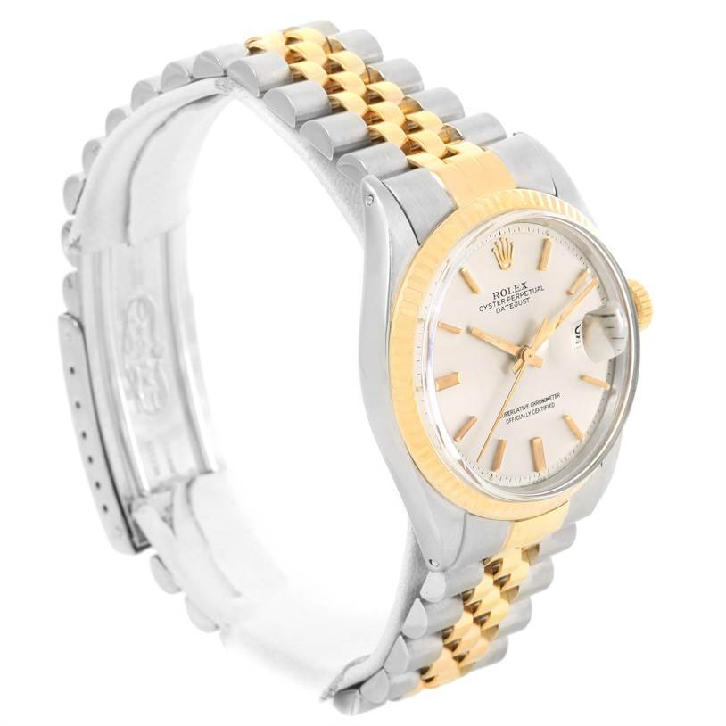The Rolex Vintage Collection 1601 Men's Stainless Steel Silver Dial 1601 Men's Stainless Steel Silver Dial model watch is shown at a three-quarter angle, highlighting its gold-and-silver bracelet and face.