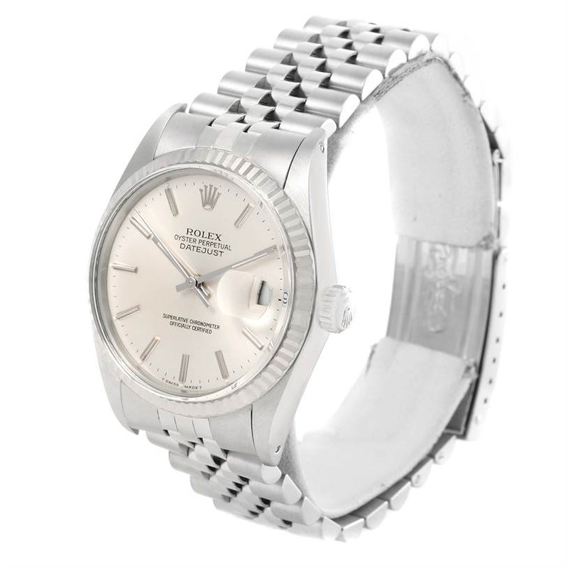 Rolex Datejust Vintage Steel 18K White Gold Silver Dial Watch 16014 SwissWatchExpo