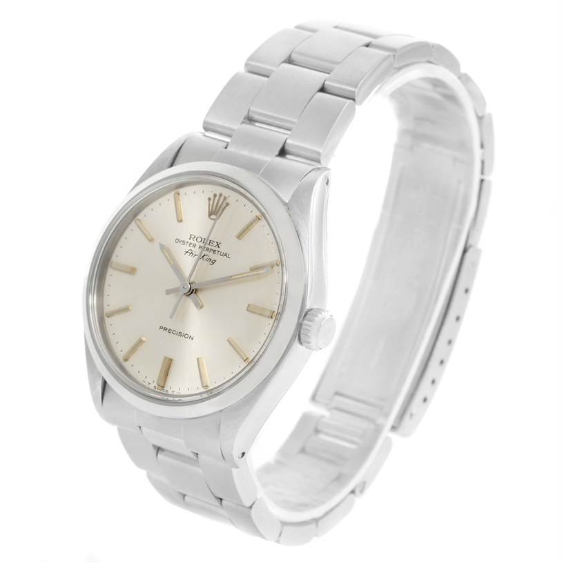 This image shows a Rolex Vintage Collection 5500 Men's Stainless Steel Silver Dial 5500 Men's Stainless Steel Silver Dial watch, featuring its face, bezel, crown, and stainless steel bracelet from a 3/4 angle.