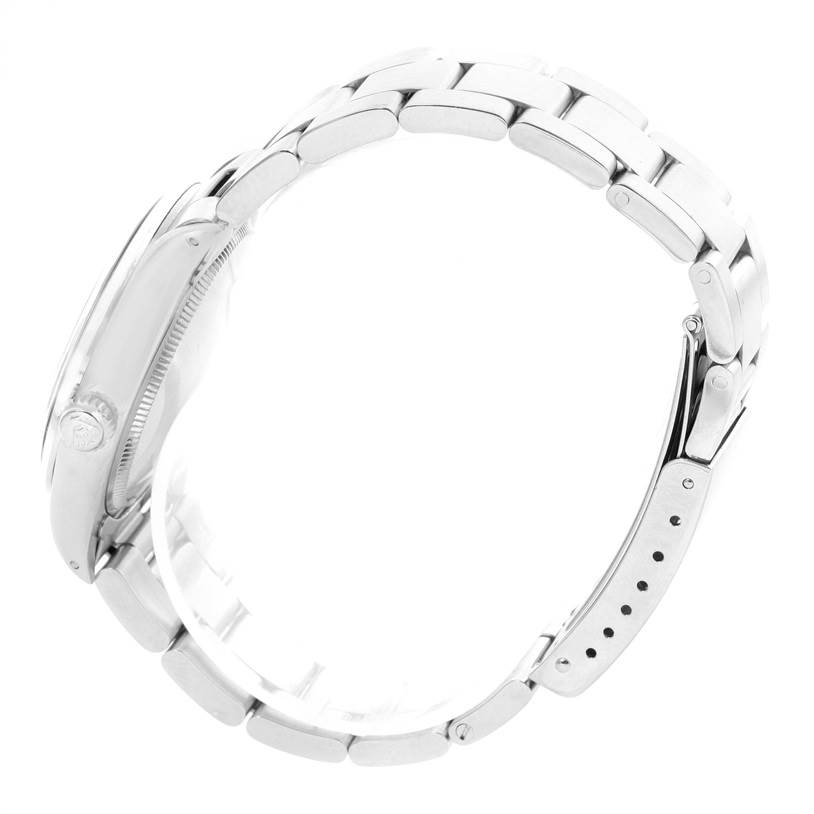 The Rolex Vintage Collection 5500 Men's Stainless Steel Silver Dial 5500 Men's Stainless Steel Silver Dial watch is shown from a side angle, highlighting the bracelet and clasp.