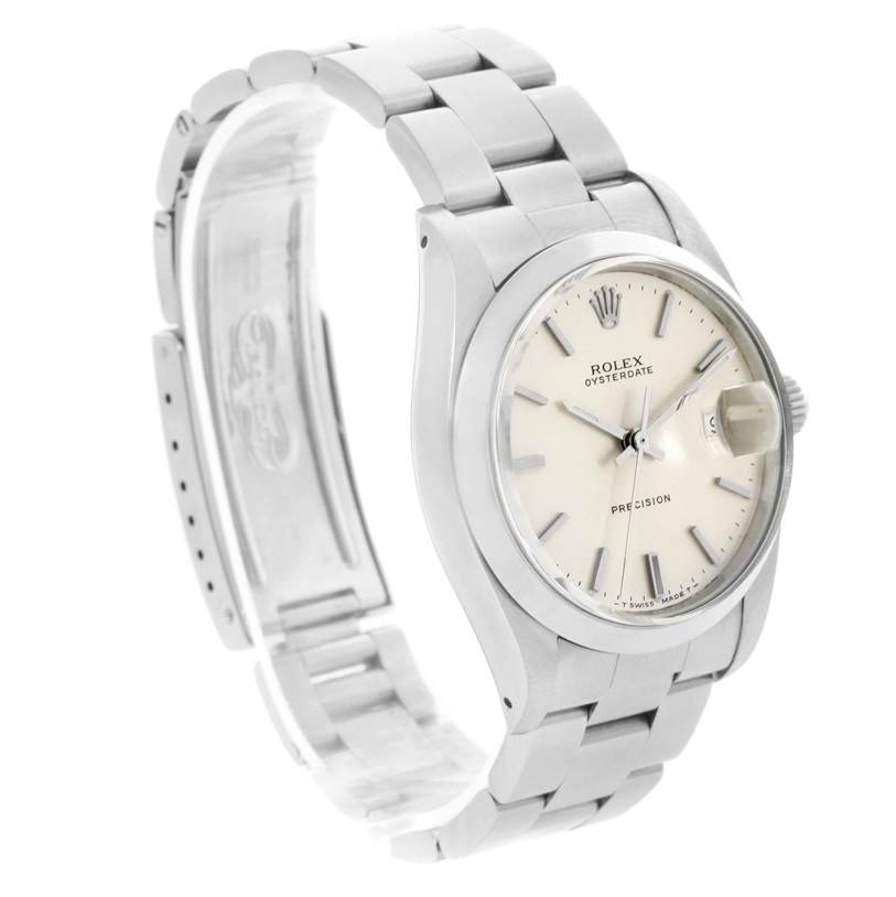 The Rolex Vintage Collection 6694 Men's Stainless Steel Silver Dial 6694 Men's Stainless Steel Silver Dial Oysterdate is shown at a three-quarter angle, displaying the dial, bezel, and partially open stainless steel bracelet.