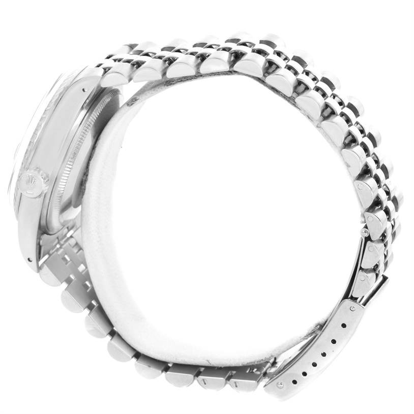 The image shows a side view of the Rolex Vintage Collection 16030 Men's Stainless Steel Silver Dial 16030 Men's Stainless Steel Silver Dial watch, highlighting the case, crown, and bracelet.